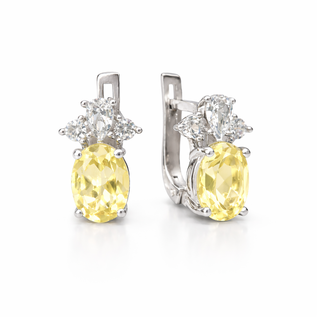 Классические серьги из серебра 925 пробы с цитрином и фианитами