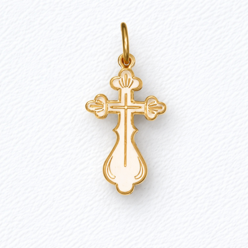 Kreuz-Anhänger „Spasi i sochrani“ aus 585 Rotgold