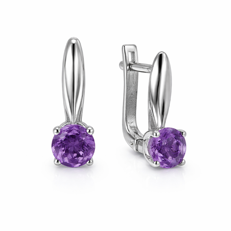 Ohrringe aus 925 Silber mit Amethysten und englischem Verschluss — ORs98003A