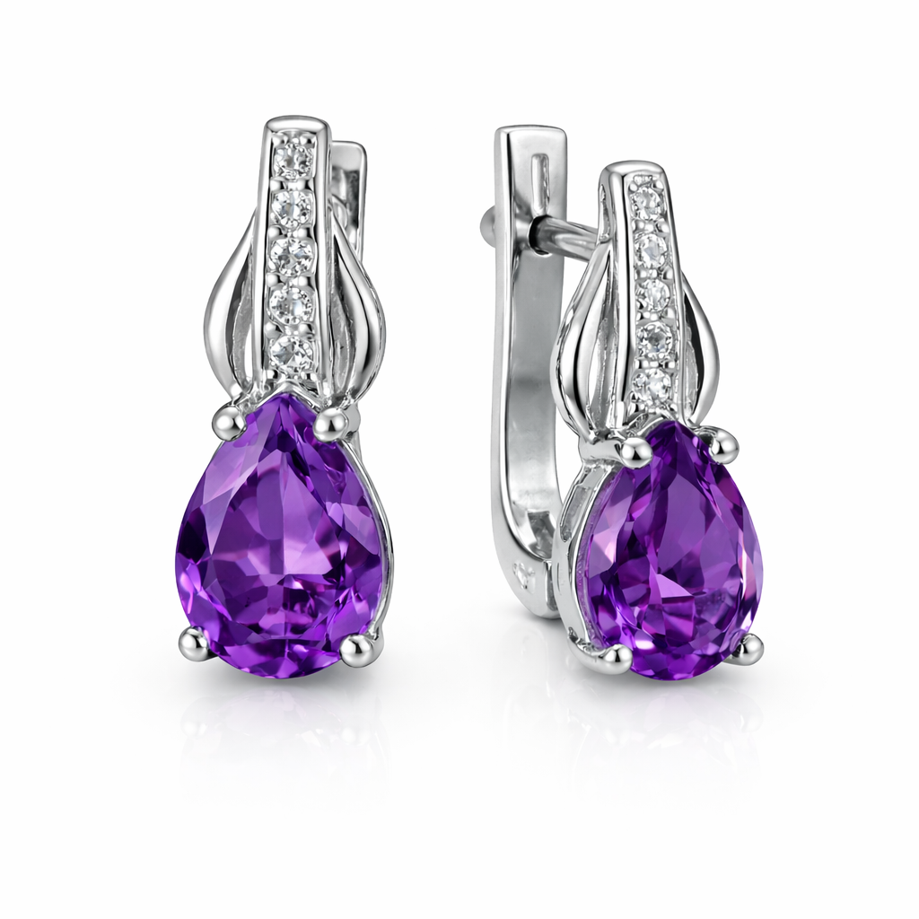 Серьги из серебра 925 пробы с аметистами и фианитами — ORs78003A