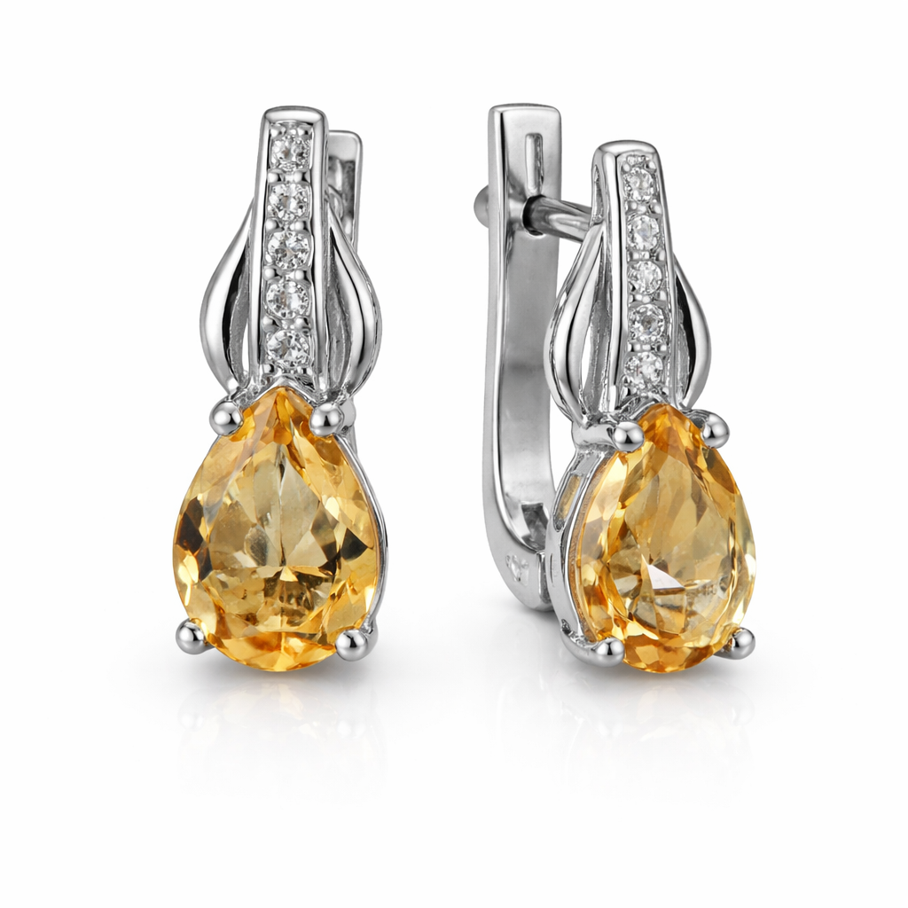 Серьги из серебра 925 пробы с цитринами и фианитами, английская застёжка — ORs78003C Серьги из серебра 925 пробы с цитринами и фианитами, английская застёжка — ORs78003C
