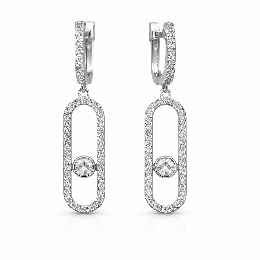 Современные висячие серьги из серебра 925 пробы с фианитами и английской застёжкой