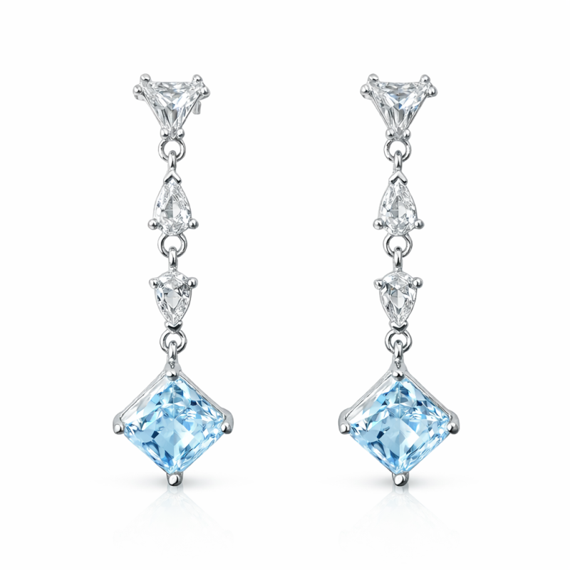 Hängeohrringe aus 925 Silber mit blauen und weißen Zirkonia