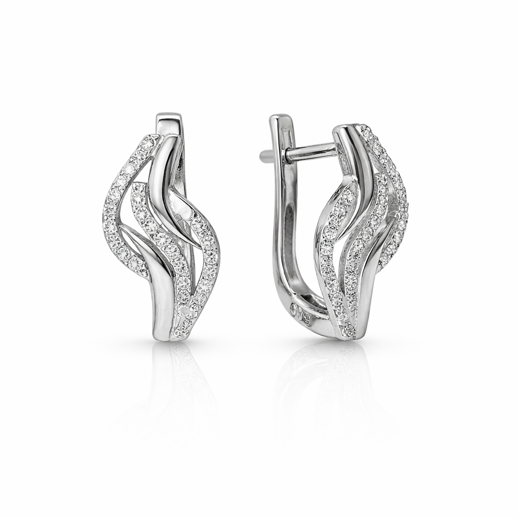 Ohrringe in Steg-Form aus 925 Silber mit Zirkonia und englischem Verschluss