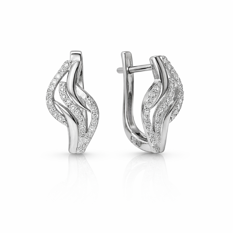 Ohrringe in Steg-Form aus 925 Silber mit Zirkonia und englischem Verschluss