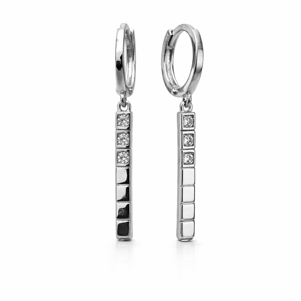 Серьги-креолы из серебра 925 пробы с фианитами и застёжкой конго