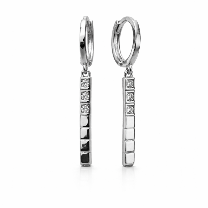 Серьги-креолы из серебра 925 пробы с фианитами и застёжкой конго