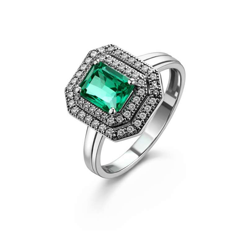 Silberring 925 mit grünem Stein und Zirkonia