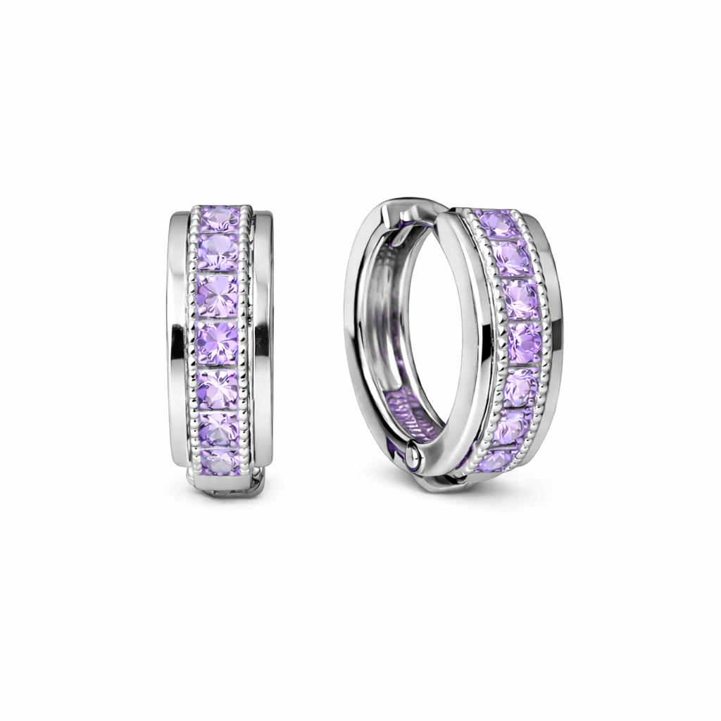 Creolen Ohrringe aus 925 Silber mit violetten Zirkonia
