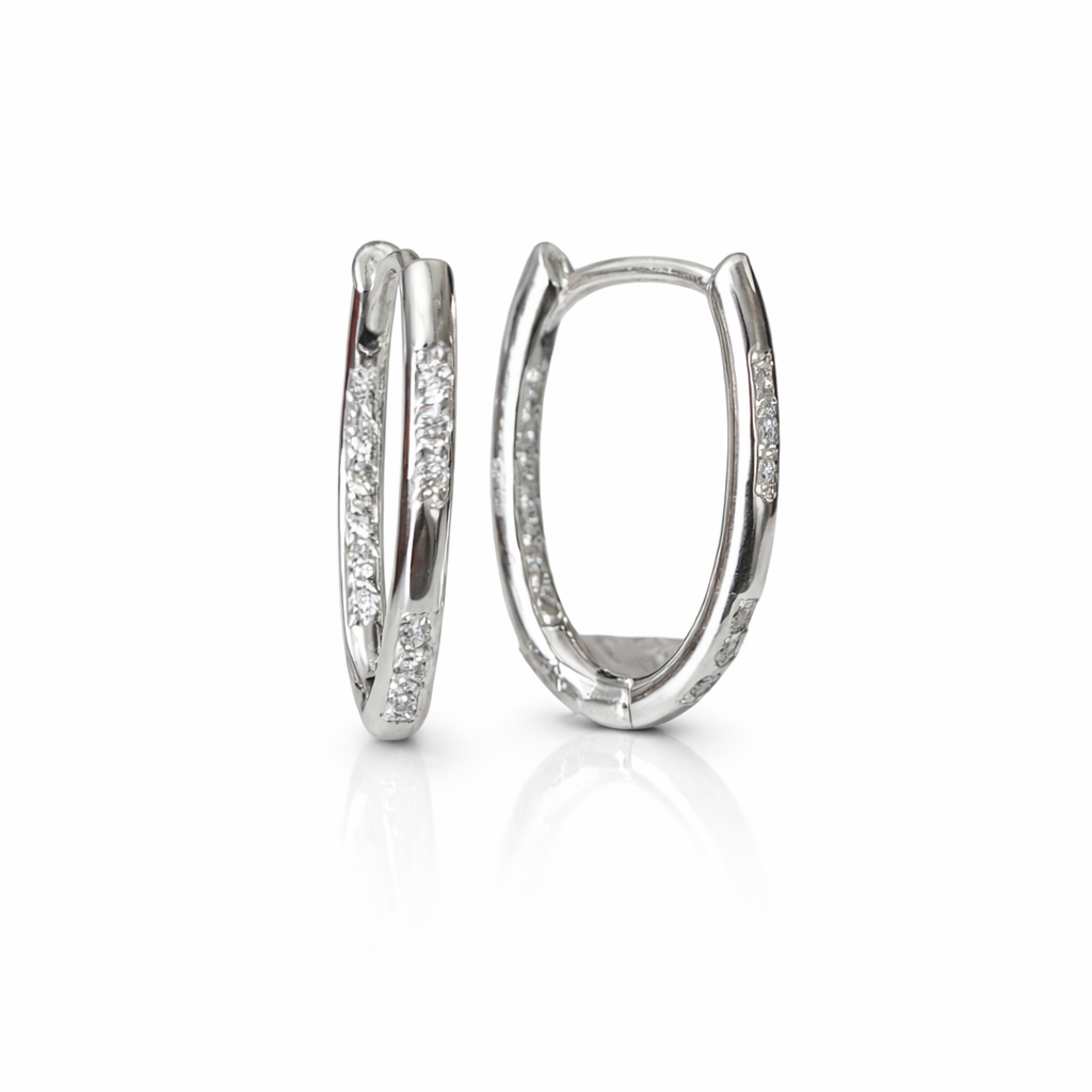 Серьги креолы из серебра 925 пробы с фианитами