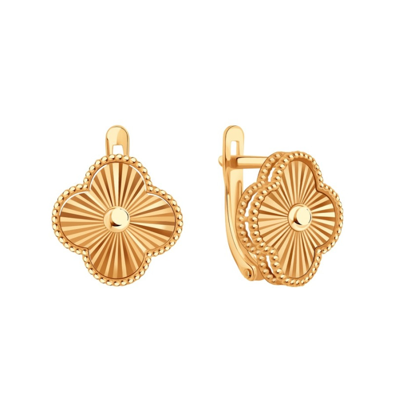 Kleeblatt Ohrringe aus Gold 585 mit Diamantschliff und englischem Verschluss