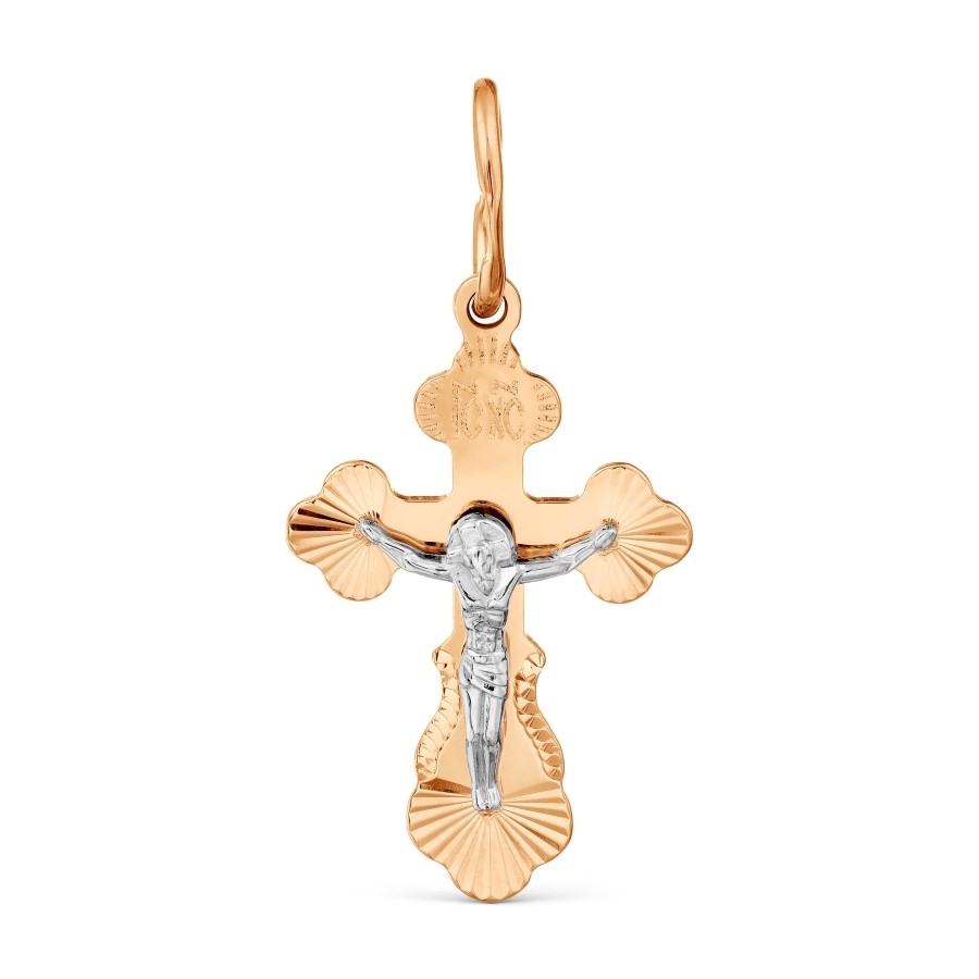 Kreuz „Spasi i Sochrani“ aus Rot- und Weißgold 585 ohne Kette