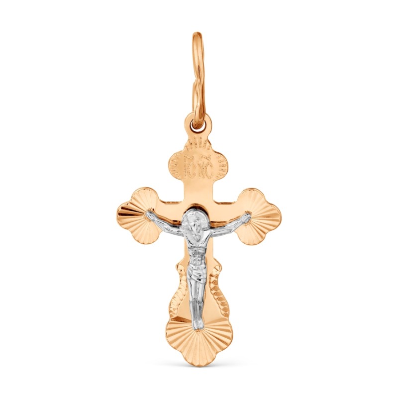 Крестик «Спаси и Сохрани» из красного и белого золота 585 без цепочки