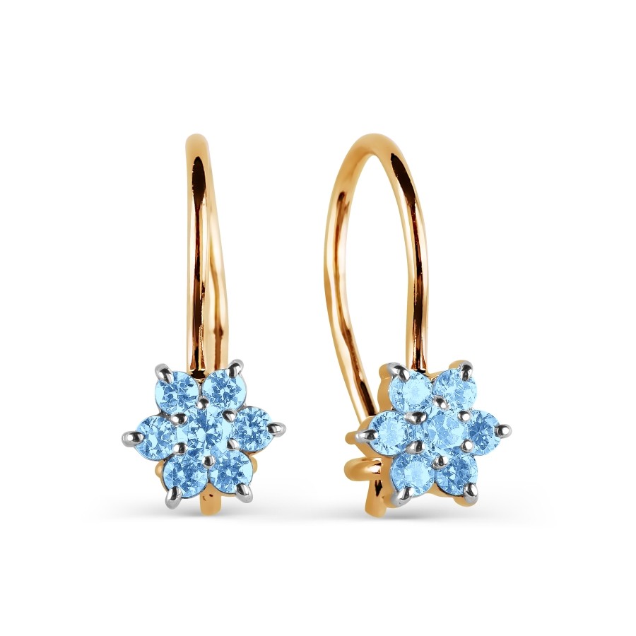 Kinder Ohrringe 585 Rotgold mit blauen Zirkonia