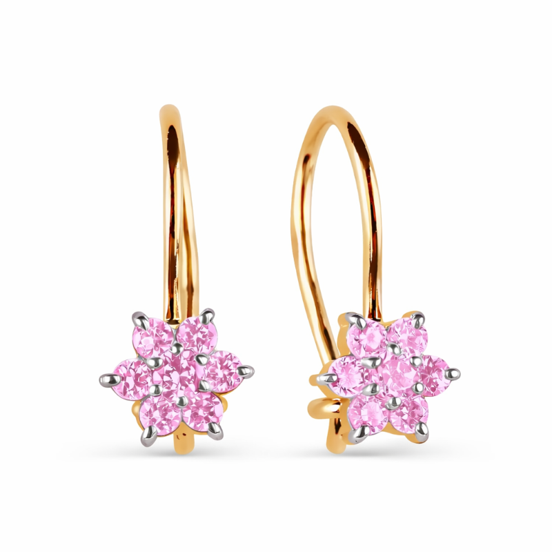 Kinder Ohrringe 585 Rotgold mit rosa Zirkonia