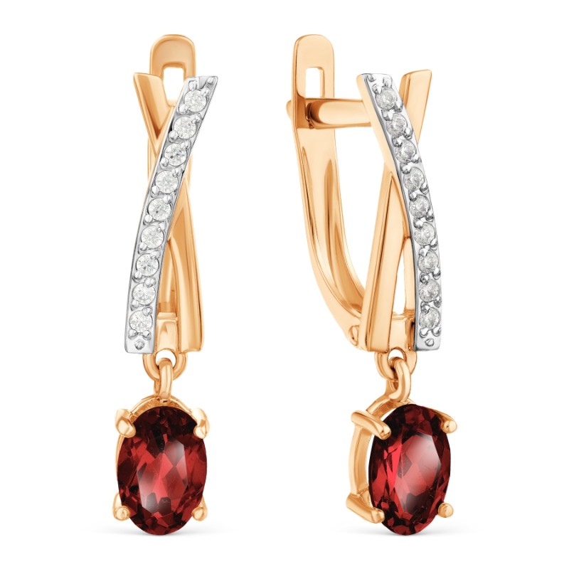 Серьги из золота с гранатом и фианитами