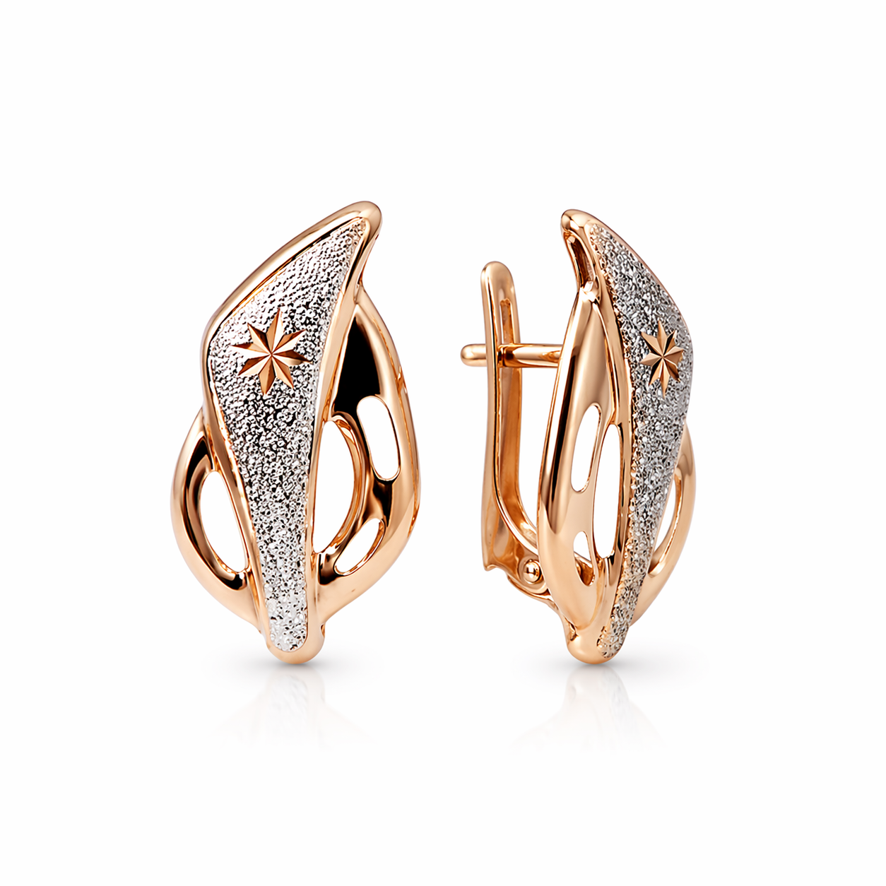 Ohrringe aus Rotgold 585 Multicolor Diamantschliff mattiert mit englischem Verschluss Ohrringe aus Rotgold 585 Multicolor Diamantschliff mattiert mit englischem Verschluss