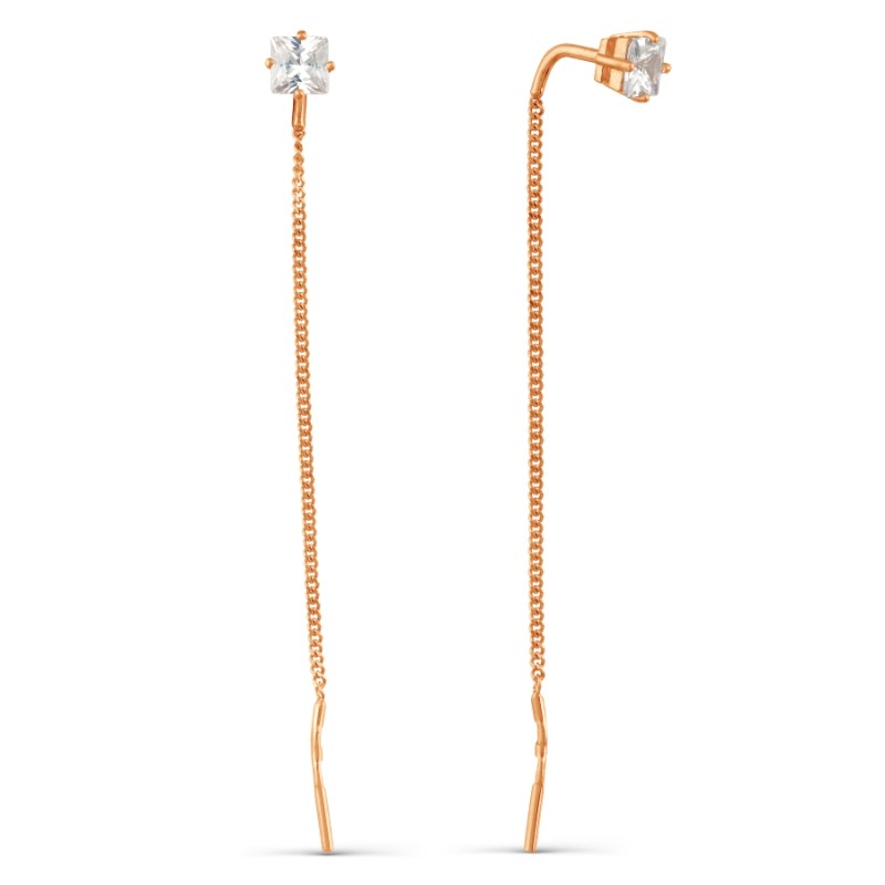 Durchzieher Ohrringe aus Rotgold 585 mit Zirkonia