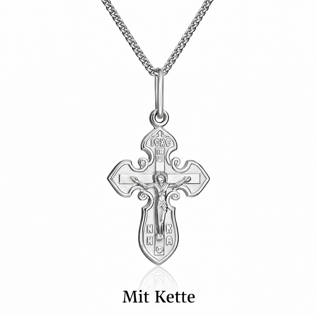 Kreuz Anhänger aus 925 Silber Religio mit Panzerkette 45 cm