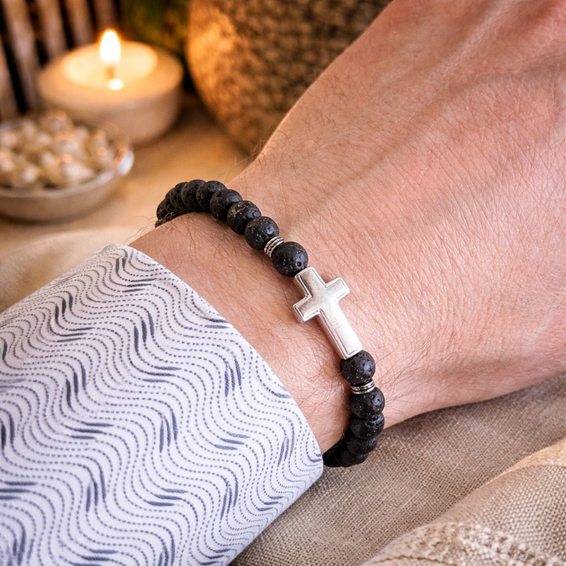 Armband 925 Silber mit Vulkanische Lava