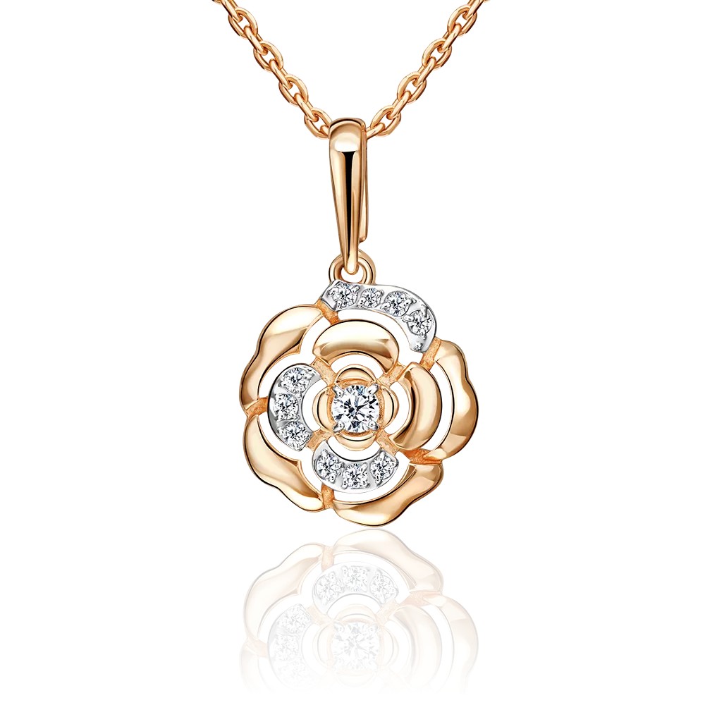 Anhänger Kamelie aus russischem Gold 585 mit Zirkonia Anhänger Kamelie aus russischem Gold 585 mit Zirkonia