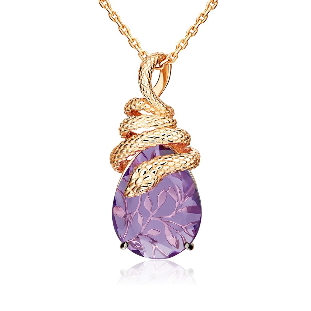 Подвеска «Таинственная змея» из красного золота 585 с аметистами без цепочки