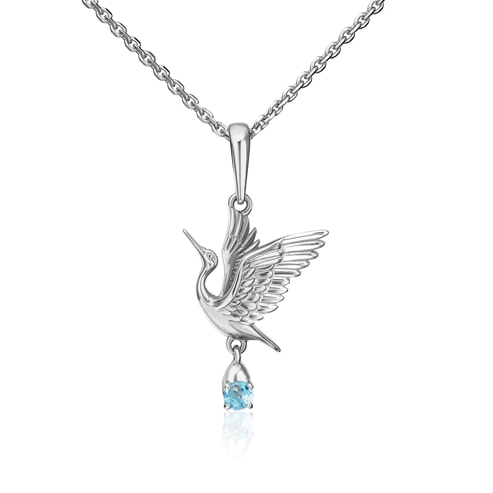 Подвеска «Аист» из серебра 925 пробы с топазом