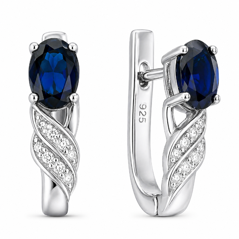 Ohrringe aus russischem Silber 925 mit blauen und weißen Zirkonia