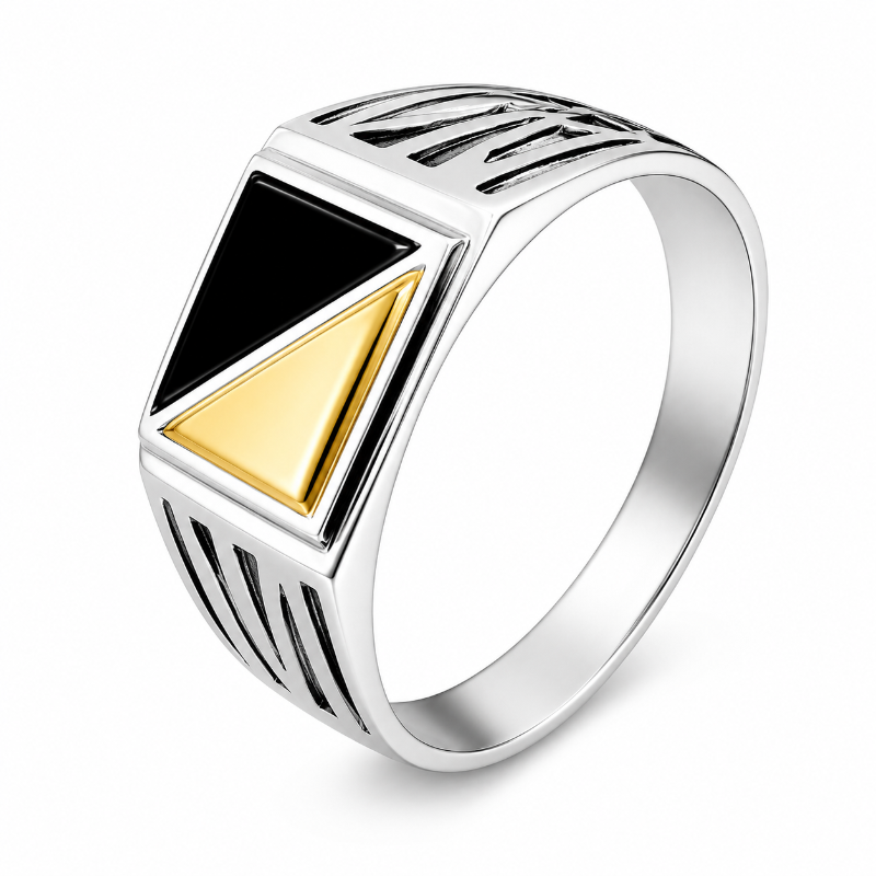 Herren Ring aus 925 Silber mit Onyx Goldeinsatz 375er Herren Ring aus 925 Silber mit Onyx Goldeinsatz 375er