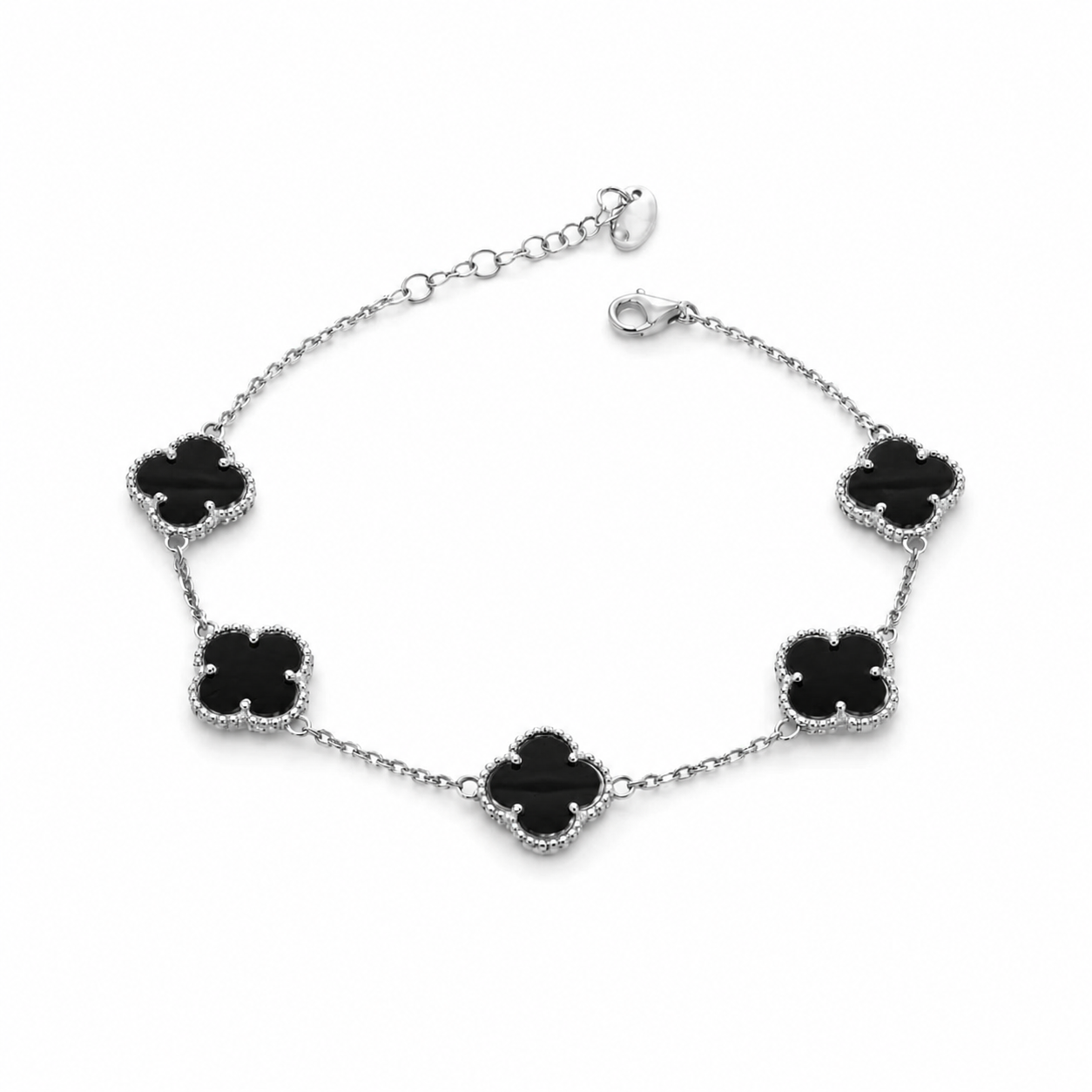Kleeblatt Armband aus russischem Silber 925 mit schwarzem Onyx Kleeblatt Armband aus russischem Silber 925 mit schwarzem Onyx