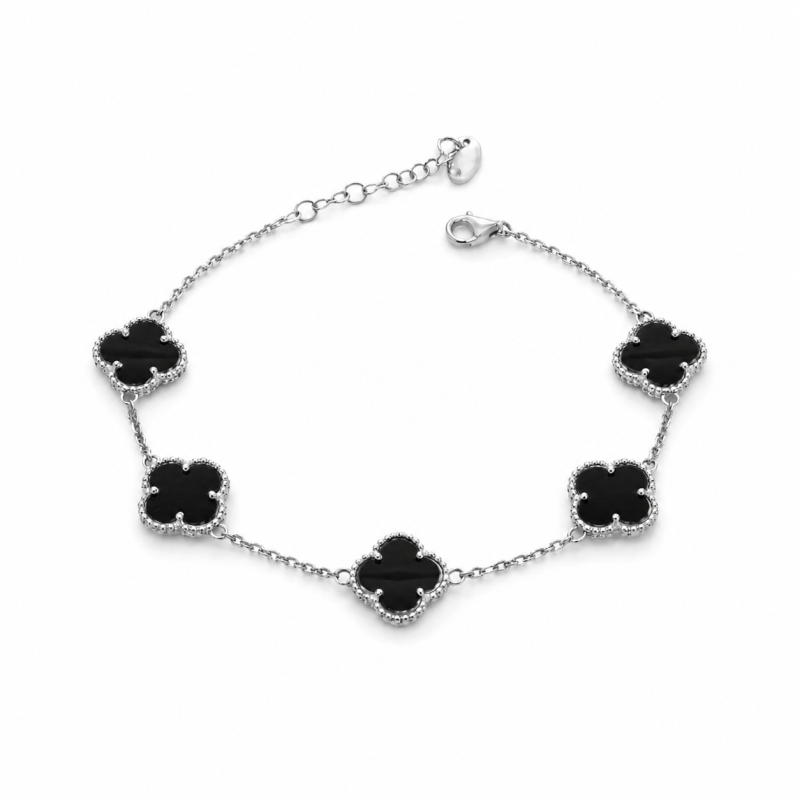 Kleeblatt Armband aus russischem Silber 925 mit schwarzem Onyx Kleeblatt Armband aus russischem Silber 925 mit schwarzem Onyx