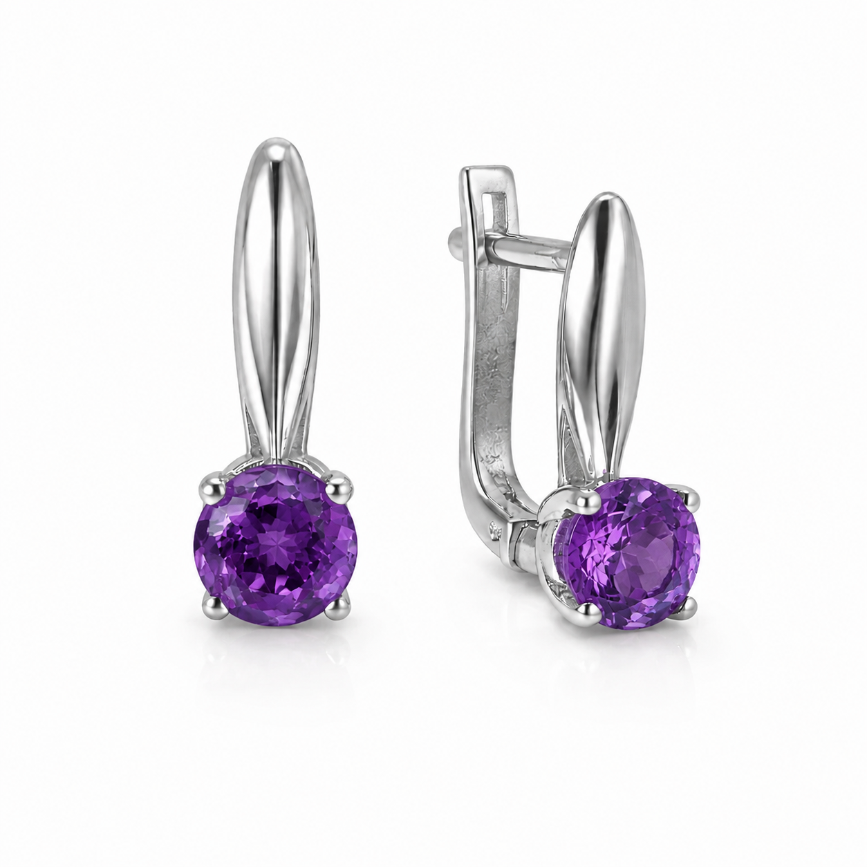 Серьги из серебра 925 пробы с аметистом и английской застёжкой Серьги из серебра 925 пробы с аметистом и английской застёжкой