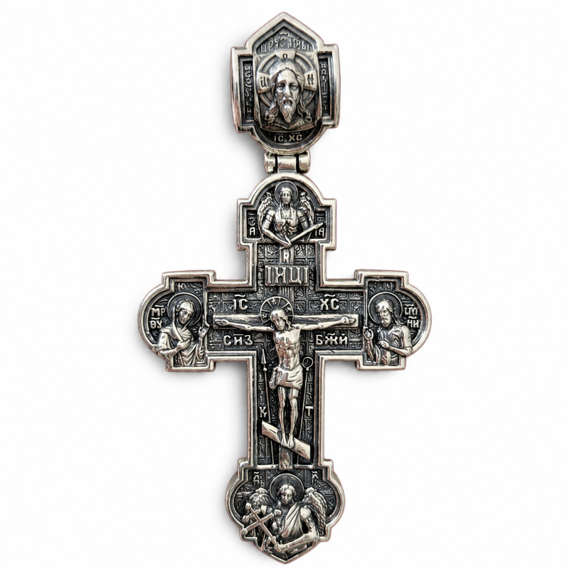 Orthodoxes Kreuz „Spasi i Sochrani“ aus Silber 925 mit Schwärzung Orthodoxes Kreuz „Spasi i Sochrani“ aus Silber 925 mit Schwärzung