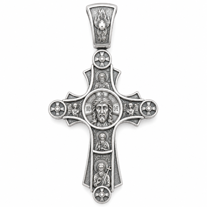 Orthodoxes Kreuz „Rette und Bewahre“ aus Weißsilber 925 Orthodoxes Kreuz „Rette und Bewahre“ aus Weißsilber 925