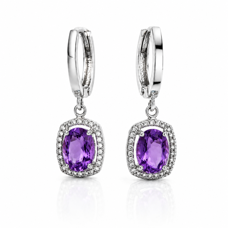 Creolen Ohrringe aus Silber 925 mit Amethysten und Zirkonia Creolen Ohrringe aus Silber 925 mit Amethysten und Zirkonia