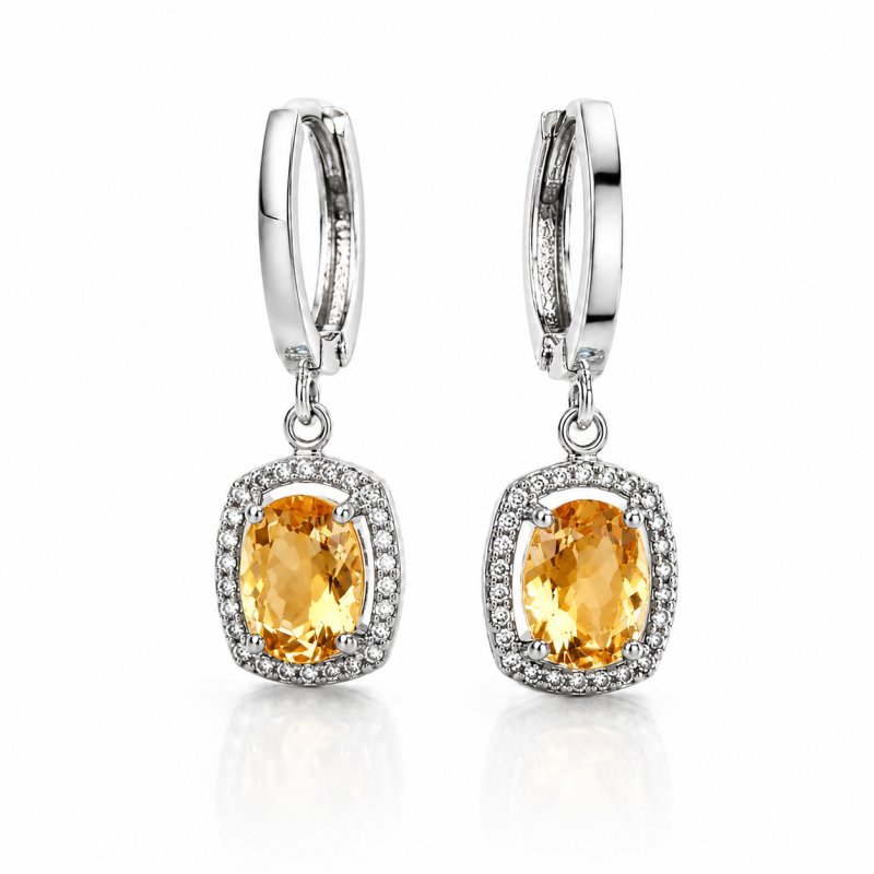 Creolen Ohrringe aus Silber 925 mit Citrinen und Zirkonia Creolen Ohrringe aus Silber 925 mit Citrinen und Zirkonia