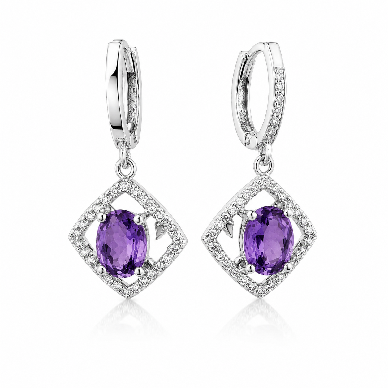 Creolen aus 925 Silber mit Amethysten und Zirkonia Creolen aus 925 Silber mit Amethysten und Zirkonia