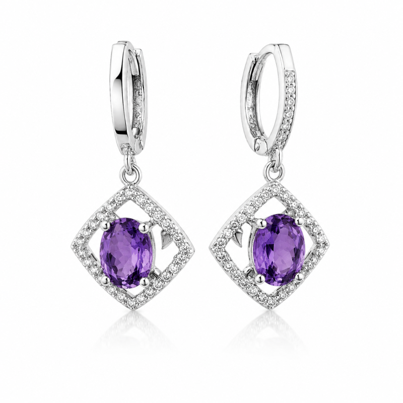 Creolen aus 925 Silber mit Amethysten und Zirkonia Creolen aus 925 Silber mit Amethysten und Zirkonia