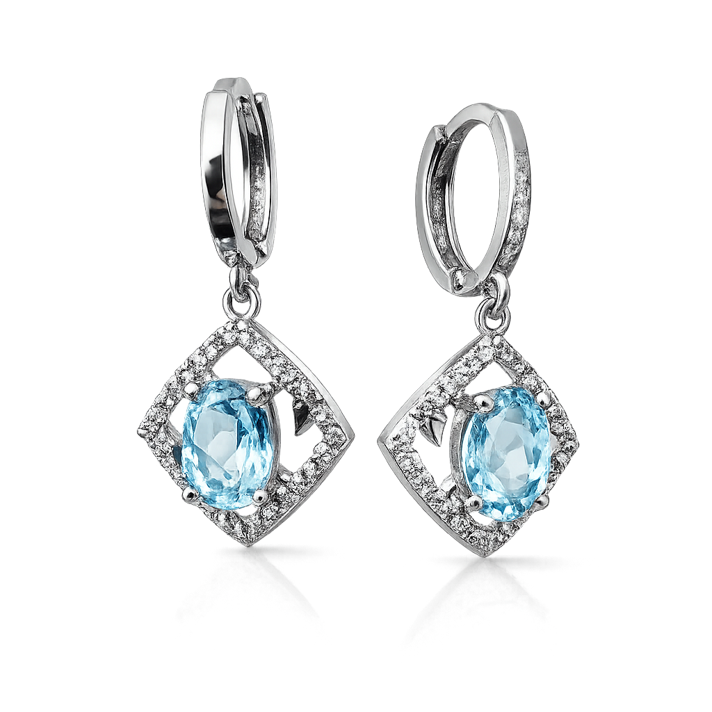 Серьги-креолы из серебра 925 пробы с натуральными топазами и фианитами Серьги-креолы из серебра 925 пробы с натуральными топазами и фианитами