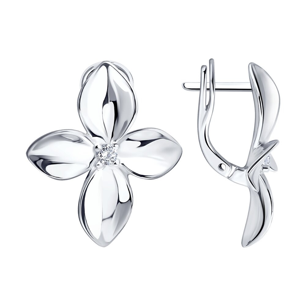 Ohrringe „Blume“ aus russischem Silber 925 mit Zirkonia und englischem Verschluss Ohrringe „Blume“ aus russischem Silber 925 mit Zirkonia und englischem Verschluss