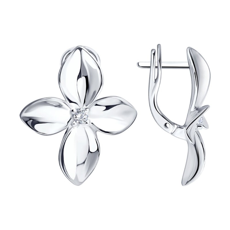 Ohrringe „Blume“ aus russischem Silber 925 mit Zirkonia und englischem Verschluss Ohrringe „Blume“ aus russischem Silber 925 mit Zirkonia und englischem Verschluss