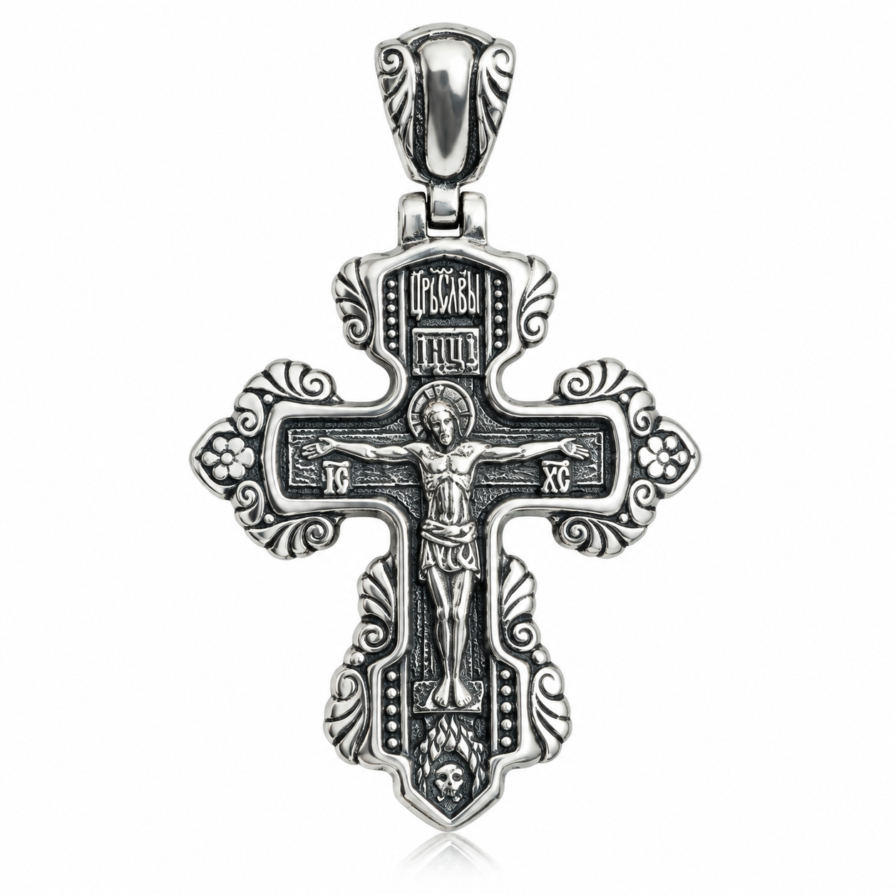 Orthodoxer doppelseitiger Kreuzanhänger aus 925 Silber geschwärzt ohne Kette Orthodoxer doppelseitiger Kreuzanhänger aus 925 Silber geschwärzt ohne Kette