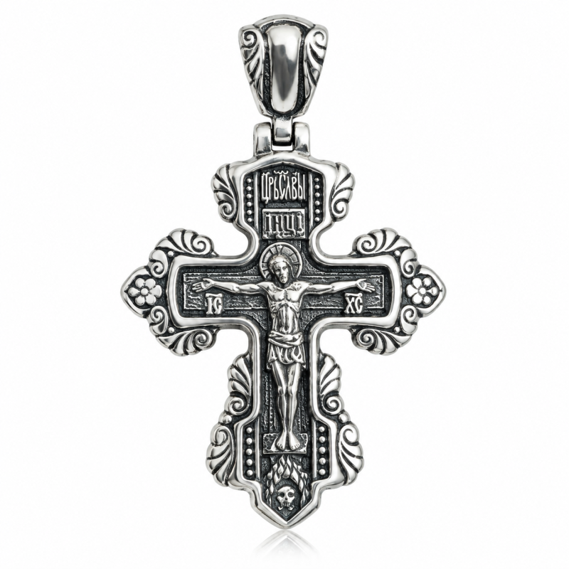 Orthodoxer doppelseitiger Kreuzanhänger aus 925 Silber geschwärzt ohne Kette Orthodoxer doppelseitiger Kreuzanhänger aus 925 Silber geschwärzt ohne Kette