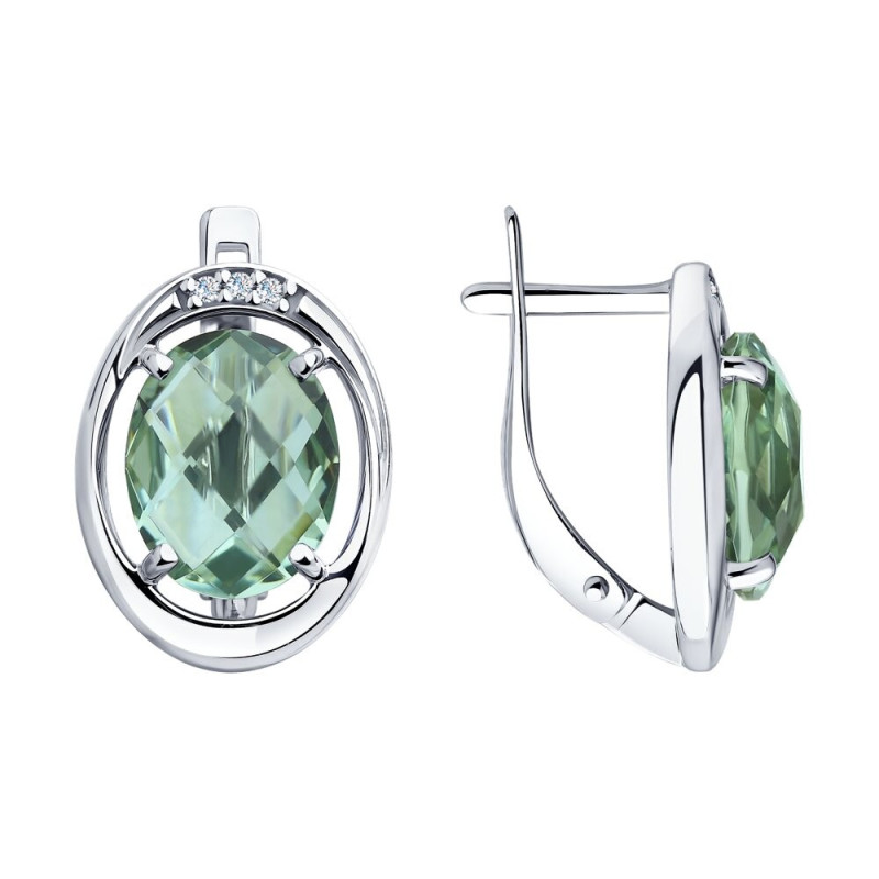 Damen Ohrringe aus 925 Silber mit Quarz und Zirkonia, Klappverschluss Damen Ohrringe aus 925 Silber mit Quarz und Zirkonia, Klappverschluss