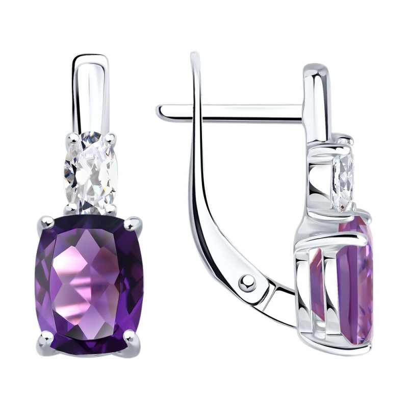 Silber Ohrringe mit Amethysten und Zirkonia, englischer Verschluss Silber Ohrringe mit Amethysten und Zirkonia, englischer Verschluss