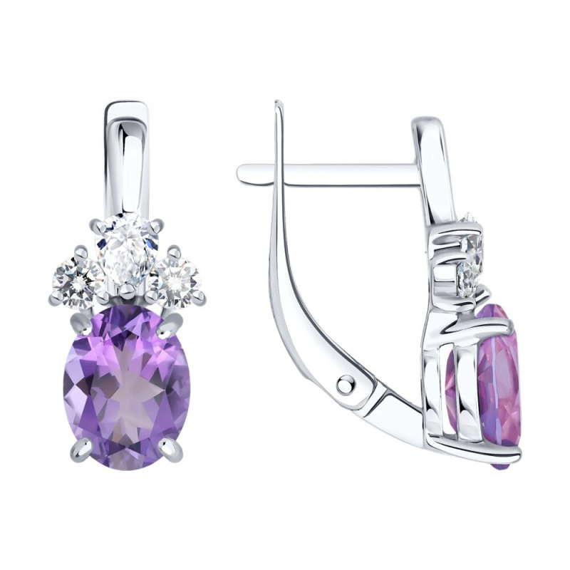 Silber Ohrringe mit Amethysten und Zirkonia aus 925 Silber mit englischem Verschluss Silber Ohrringe mit Amethysten und Zirkonia aus 925 Silber mit englischem Verschluss