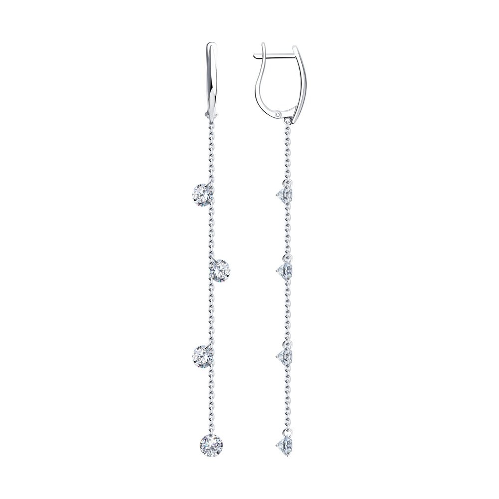 Hängende Ohrringe aus russischem 925er Silber mit Zirkonia und englischem Verschluss Hängende Ohrringe aus russischem 925er Silber mit Zirkonia und englischem Verschluss