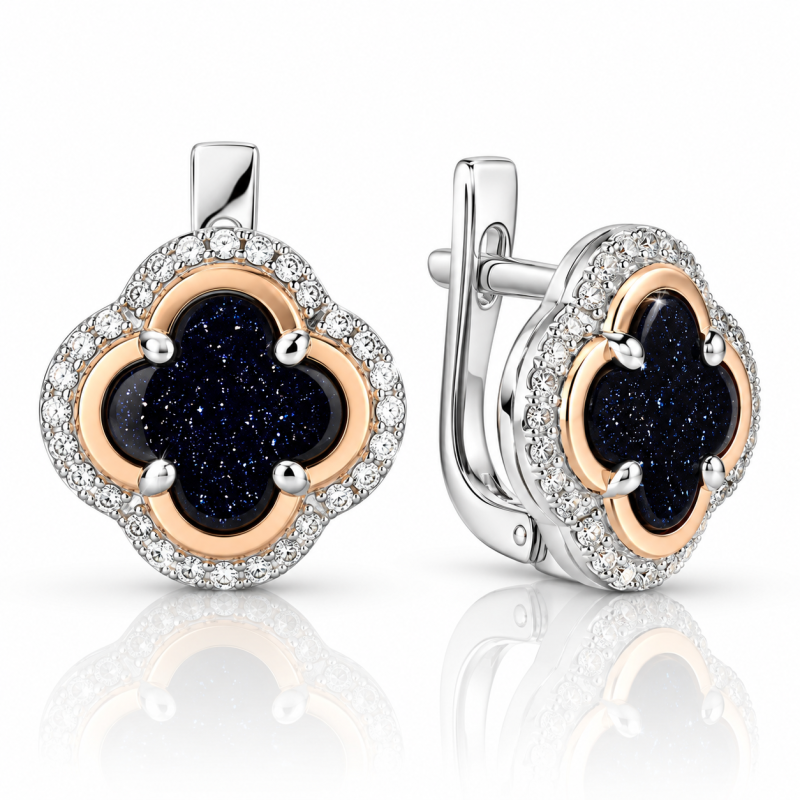 Kleeblatt Ohrringe aus 925 Silber und 375 Gold mit Zirkonia Kleeblatt Ohrringe aus 925 Silber und 375 Gold mit Zirkonia