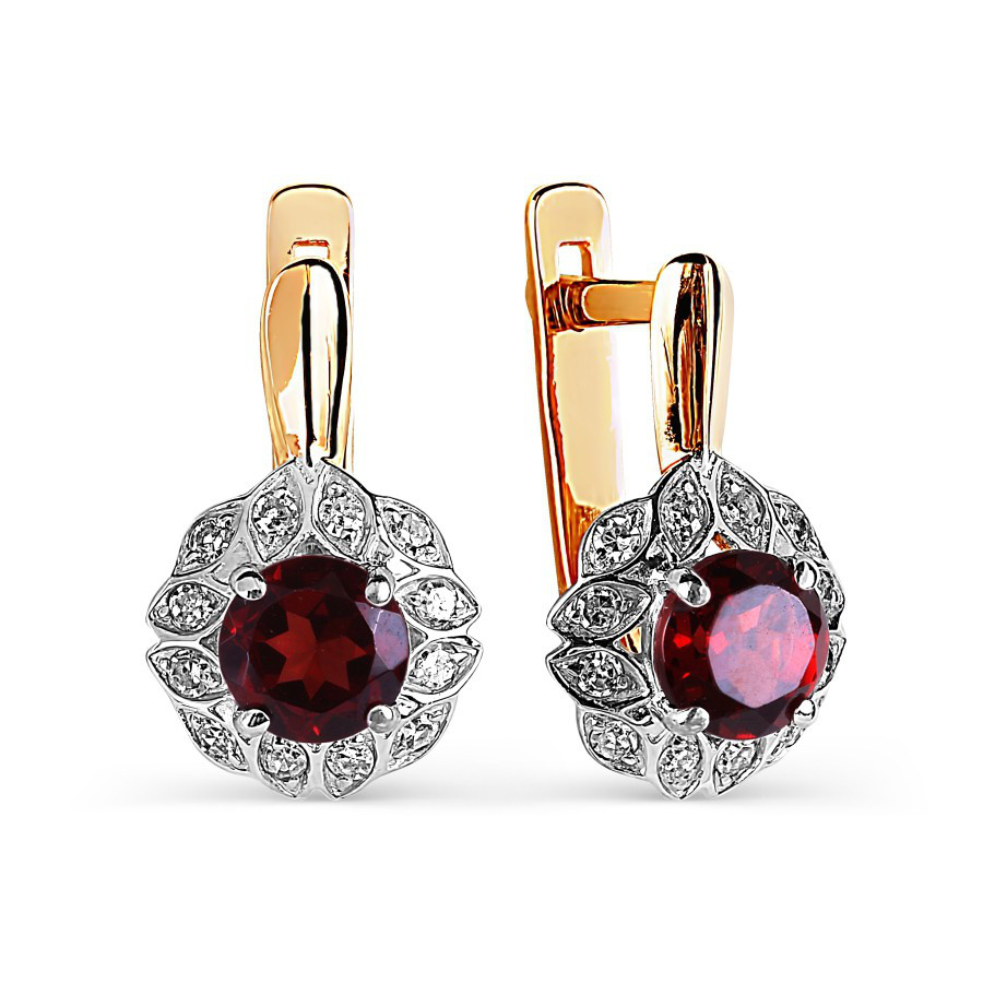 Серьги из золота 585 пробы с бриллиантами и гранатами