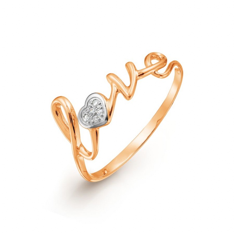 Женское кольцо LOVE с бриллиантами из красного золота 585 пробы